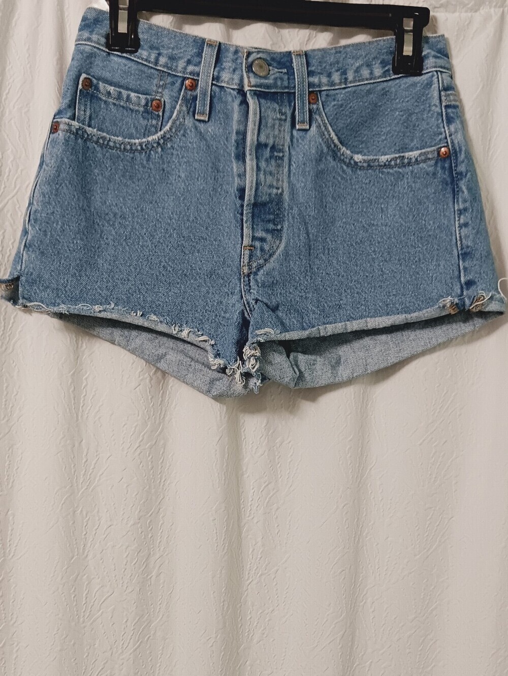 Levis Premium 501 Classic High-Rise button  Fly Blue  Cutoff Shorts Size 26